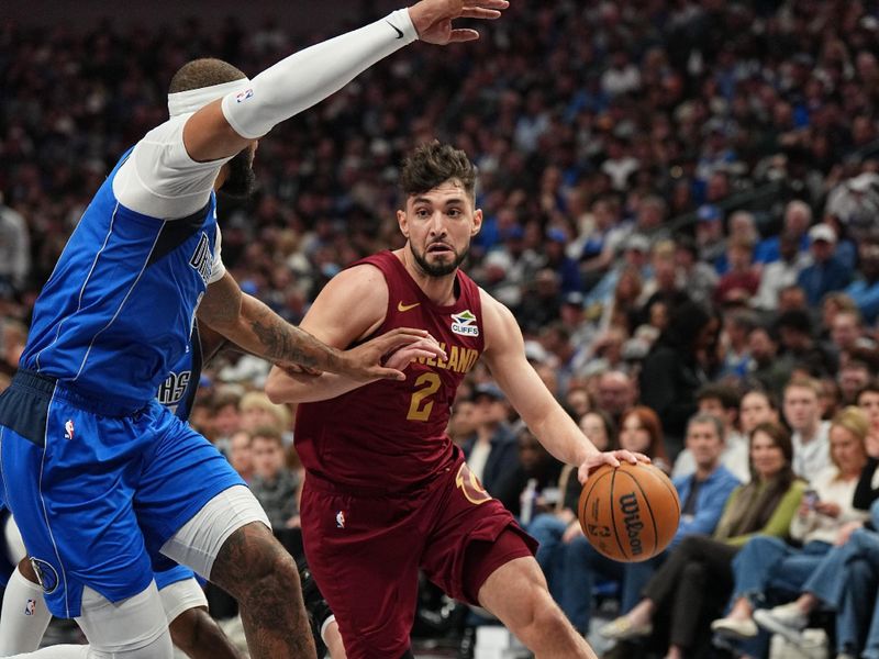 DALLAS, TX - JANUARY 03:  Ty Jerome #2 of the Cleveland Cavaliers dribbles the ball during the game against the Dallas Mavericks on January 3, 2025 at American Airlines Center in Dallas, Texas. NOTE TO USER: User expressly acknowledges and agrees that, by downloading and or using this photograph, User is consenting to the terms and conditions of the Getty Images License Agreement. Mandatory Copyright Notice: Copyright 2025 NBAE (Photo by Glenn James/NBAE via Getty Images)