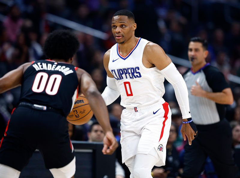 LOS ANGELES, CALIFORNIA - DECEMBER 11:  Russell Westbrook #0 of the LA Clippers at Crypto.com Arena on December 11, 2023 in Los Angeles, California.  NOTE TO USER: User expressly acknowledges and agrees that, by downloading and/or using this photograph, user is consenting to the terms and conditions of the Getty Images License Agreement. (Photo by Ronald Martinez/Getty Images)