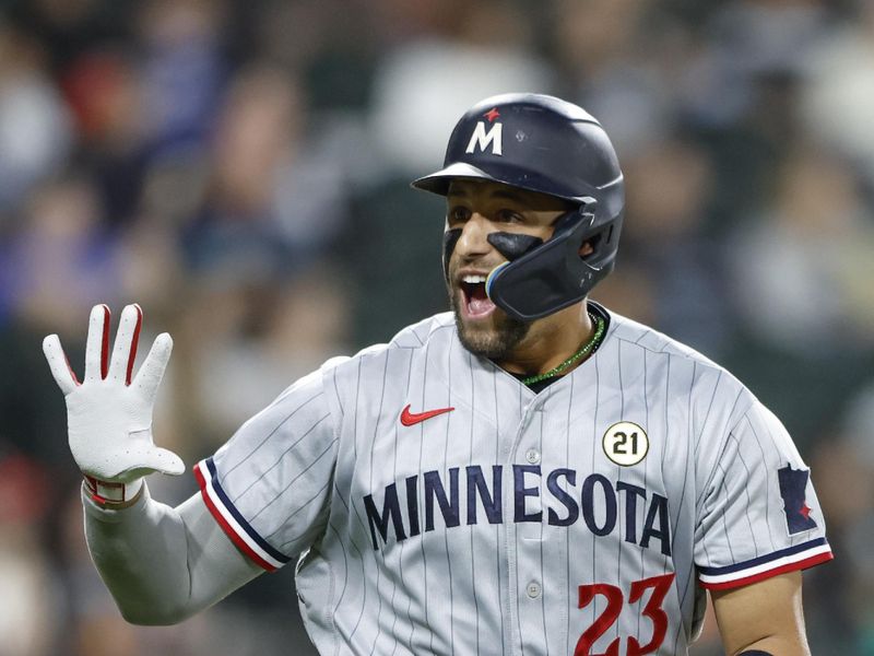 Sep 15, 2023; Chicago, Illinois, USA; Minnesota Twins third baseman Royce Lewis (23) round the bases after hitting a grand slam against the Chicago White Sox during the second inning at Guaranteed Rate Field. Mandatory Credit: Kamil Krzaczynski-USA TODAY Sports