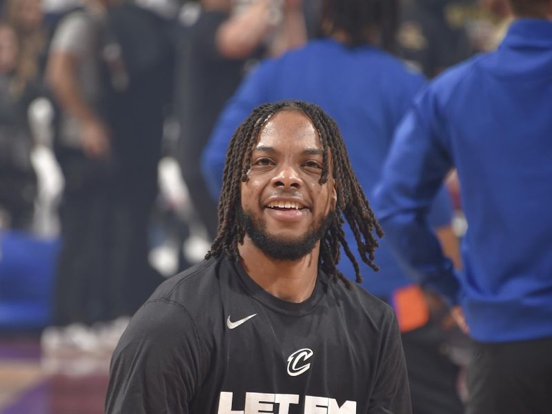 CLEVELAND, OH - APRIL 18: Darius Garland #10 of the Cleveland Cavaliers smiles before Round One Game Two of the 2023 NBA Playoffs against the New York Knicks on April 18, 2023 at Rocket Mortgage FieldHouse in Cleveland, Ohio. NOTE TO USER: User expressly acknowledges and agrees that, by downloading and/or using this Photograph, user is consenting to the terms and conditions of the Getty Images License Agreement. Mandatory Copyright Notice: Copyright 2023 NBAE (Photo by David Liam Kyle/NBAE via Getty Images)