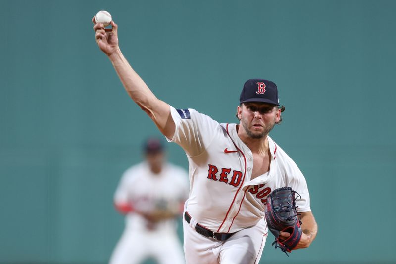 Sep 10, 2024; Boston, Massachusetts, USA; Boston Red Sox starting pitcher Kutter Crawford (50) throws a pitch during the first inning against the Baltimore Orioles at Fenway Park. Mandatory Credit: Paul Rutherford-Imagn Images