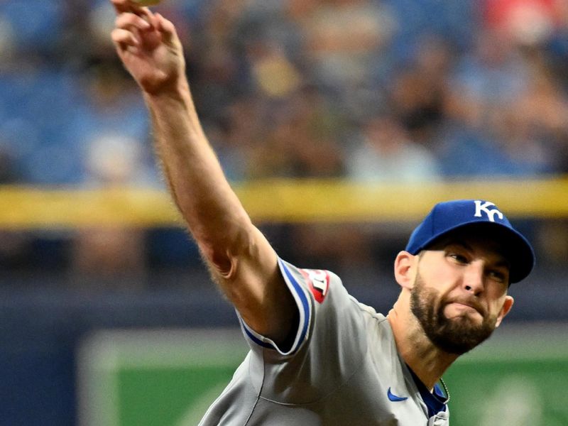 May 26, 2024; St. Petersburg, Florida, USA; Kansas City Royals starting pitcher Michael Wacha (52) throws a pitch in the first inning against the Tampa Bay Rays at Tropicana Field. Mandatory Credit: Jonathan Dyer-USA TODAY Sports