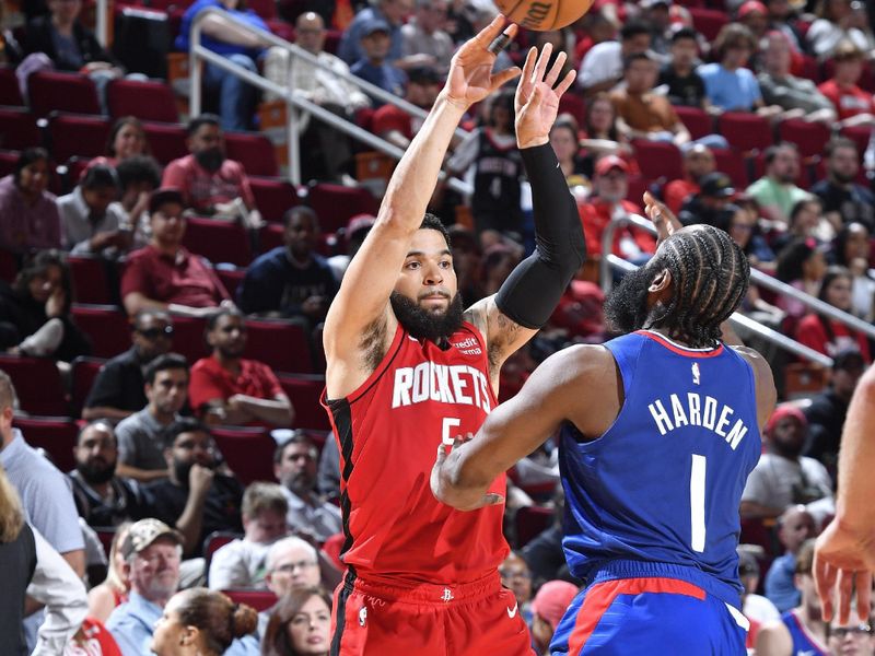 HOUSTON, TX - MARCH 6: Fred VanVleet #5 of the Houston Rockets passes the ball during the game against the LA Clippers on March 6, 2024 at the Toyota Center in Houston, Texas. NOTE TO USER: User expressly acknowledges and agrees that, by downloading and or using this photograph, User is consenting to the terms and conditions of the Getty Images License Agreement. Mandatory Copyright Notice: Copyright 2024 NBAE (Photo by Logan Riely/NBAE via Getty Images)