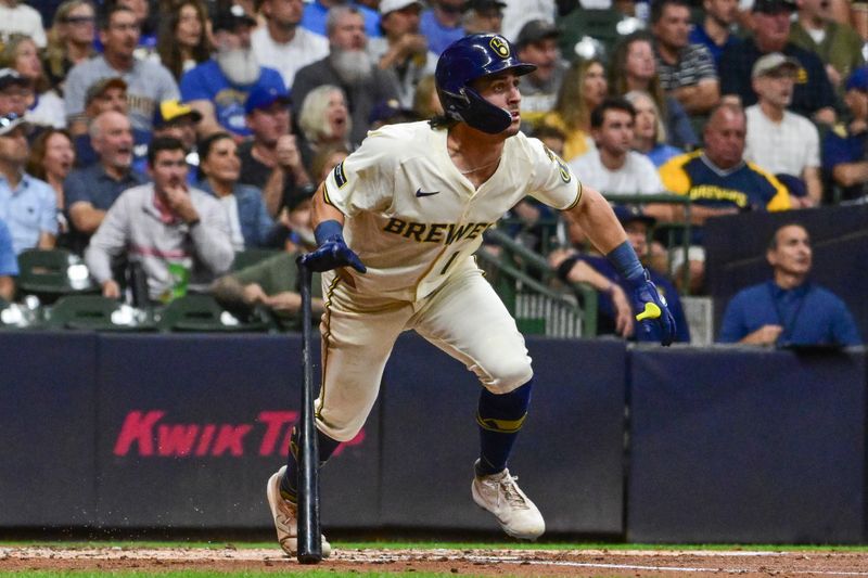 Sep 17, 2025; Milwaukee, Wisconsin, USA;  Milwaukee Brewers right fielder Sal Frelick (10) runs toward base after hitting a three-run home run in the second inning against the Los Angeles Angels at American Family Field. Mandatory Credit: Benny Sieu-Imagn Images
