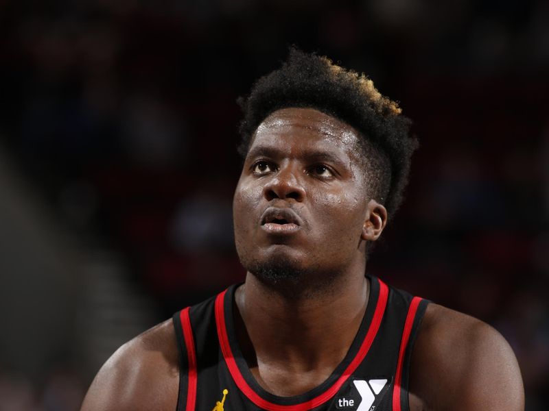 PORTLAND, OR - MARCH 13:  Clint Capela #15 of the Atlanta Hawks shoots a free throw during the game on March 13, 2024 at the Moda Center Arena in Portland, Oregon. NOTE TO USER: User expressly acknowledges and agrees that, by downloading and or using this photograph, user is consenting to the terms and conditions of the Getty Images License Agreement. Mandatory Copyright Notice: Copyright 2024 NBAE (Photo by Cameron Browne/NBAE via Getty Images)