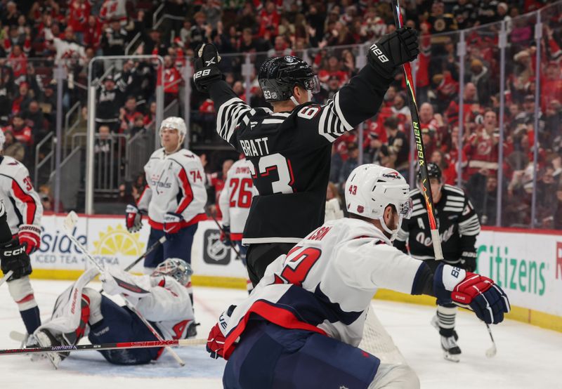 Dec 27, 2025; Newark, New Jersey, USA; New Jersey Devils left wing Jesper Bratt (63) celebrates his goal against the Washington Capitals during the second period at Prudential Center. Mandatory Credit: Ed Mulholland-Imagn Images Dec 27, 2025; Newark, New Jersey, USA; New Jersey Devils left wing Jesper Bratt (63) celebrates his goal against the Washington Capitals during the second period at Prudential Center. Mandatory Credit: Ed Mulholland-Imagn Images
