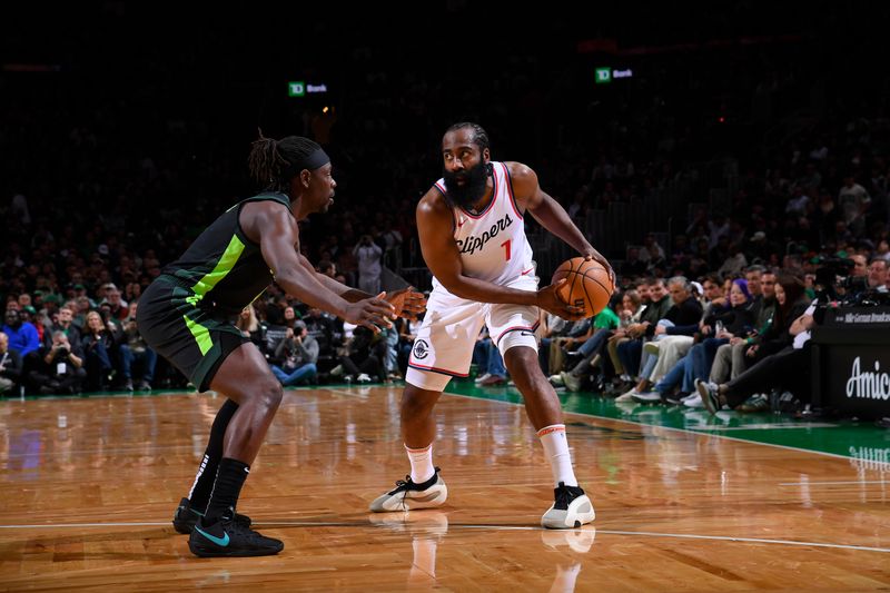 BOSTON, MA - NOVEMBER 25: James Harden #1 of the LA Clippers handles the ball during the game against the Boston Celtics on November 25, 2024 at TD Garden in Boston, Massachusetts. NOTE TO USER: User expressly acknowledges and agrees that, by downloading and/or using this Photograph, user is consenting to the terms and conditions of the Getty Images License Agreement. Mandatory Copyright Notice: Copyright 2024 NBAE (Photo by Brian Babineau/NBAE via Getty Images)