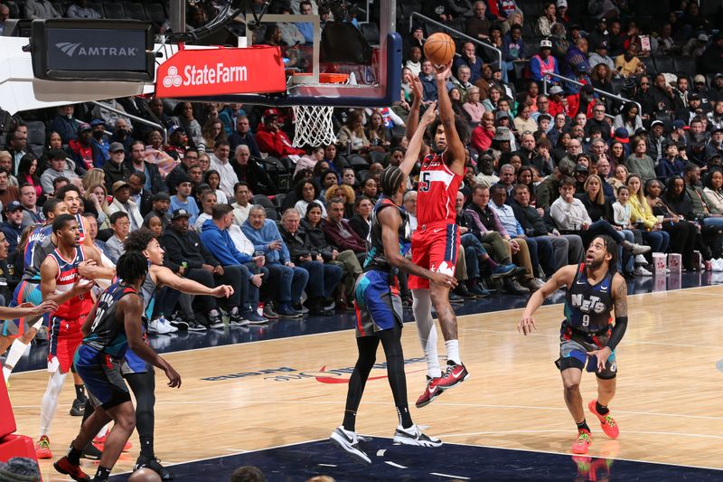 WASHINGTON, DC -? MARCH 27: Marvin Bagley III #35 of the Washington Wizards shoots the ball during the game against the Brooklyn Nets on March 27, 2024 at Capital One Arena in Washington, DC. NOTE TO USER: User expressly acknowledges and agrees that, by downloading and or using this Photograph, user is consenting to the terms and conditions of the Getty Images License Agreement. Mandatory Copyright Notice: Copyright 2024 NBAE (Photo by Stephen Gosling/NBAE via Getty Images)