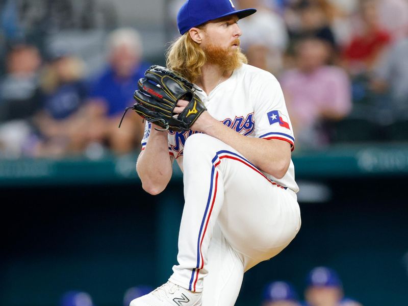 Jul 23, 2024; Arlington, Texas, USA; Texas Rangers pitcher Jon Gray (22) throws during the first inning against the Chicago White Sox at Globe Life Field. Mandatory Credit: Andrew Dieb-USA TODAY Sports