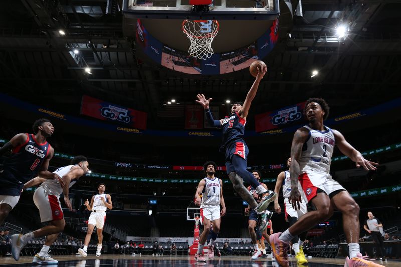 WASHINGTON, DC -? MARCH 8:  Jules Bernard #5 of the Capital City Go-Go goes to the basket during the game against the Long Island Nets on March 8, 2024 at Capital One Arena in Washington, DC. NOTE TO USER: User expressly acknowledges and agrees that, by downloading and or using this Photograph, user is consenting to the terms and conditions of the Getty Images License Agreement. Mandatory Copyright Notice: Copyright 2024 NBAE (Photo by Stephen Gosling/NBAE via Getty Images)