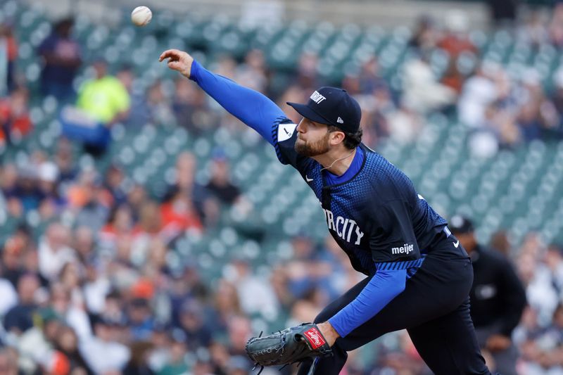 May 10, 2024; Detroit, Michigan, USA;  Detroit Tigers pitcher Casey Mize (12) pitches in the second inning against the Houston Astros at Comerica Park. Mandatory Credit: Rick Osentoski-USA TODAY Sports