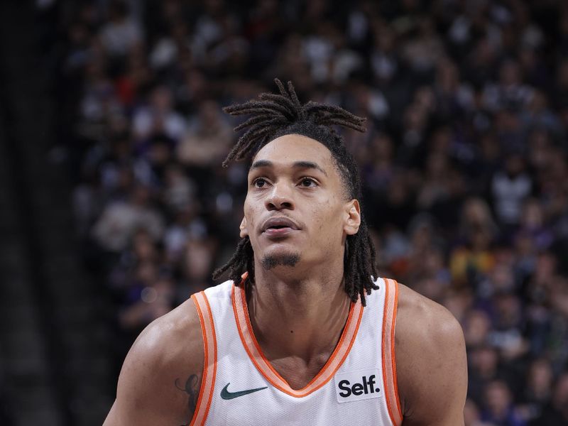 SACRAMENTO, CA - FEBRUARY 22: Devin Vassell #24 of the San Antonio Spurs prepares to shoot a free throw during the game against the Sacramento Kings on February 22, 2024 at Golden 1 Center in Sacramento, California. NOTE TO USER: User expressly acknowledges and agrees that, by downloading and or using this Photograph, user is consenting to the terms and conditions of the Getty Images License Agreement. Mandatory Copyright Notice: Copyright 2023 NBAE (Photo by Rocky Widner/NBAE via Getty Images)