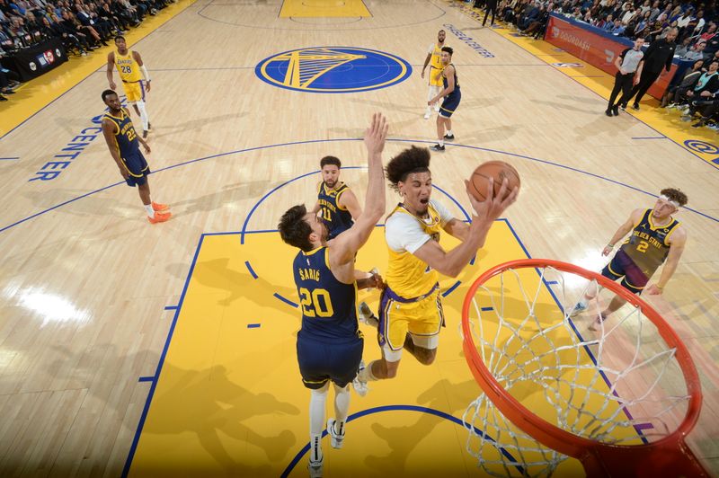 SAN FRANCISCO, CA - FEBRUARY 22: Jaxson Hayes #11 Of the Los Angeles Lakers goes to the basket during the game  on February 22, 2024 at Chase Center in San Francisco, California. NOTE TO USER: User expressly acknowledges and agrees that, by downloading and or using this photograph, user is consenting to the terms and conditions of Getty Images License Agreement. Mandatory Copyright Notice: Copyright 2024 NBAE (Photo by Noah Graham/NBAE via Getty Images)