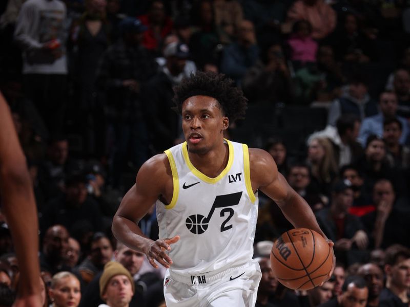 BROOKLYN, NY - JANUARY 29: Colin Sexton #2 of the Utah Jazz dribbles the ball during the game against the Brooklyn Nets on January 29, 2024 at Barclays Center in Brooklyn, New York. NOTE TO USER: User expressly acknowledges and agrees that, by downloading and or using this Photograph, user is consenting to the terms and conditions of the Getty Images License Agreement. Mandatory Copyright Notice: Copyright 2024 NBAE (Photo by Nathaniel S. Butler/NBAE via Getty Images)