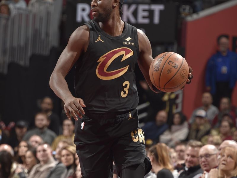 CLEVELAND, OH - NOVEMBER 03: Caris LeVert #3 of the Cleveland Cavaliers handles the ball during the game against the Washington Wizards during the Emirates NBA Cup game on November 03, 2024 at Rocket Mortgage FieldHouse in Cleveland, Ohio. NOTE TO USER: User expressly acknowledges and agrees that, by downloading and/or using this Photograph, user is consenting to the terms and conditions of the Getty Images License Agreement. Mandatory Copyright Notice: Copyright 2024 NBAE (Photo by David Liam Kyle/NBAE via Getty Images)
