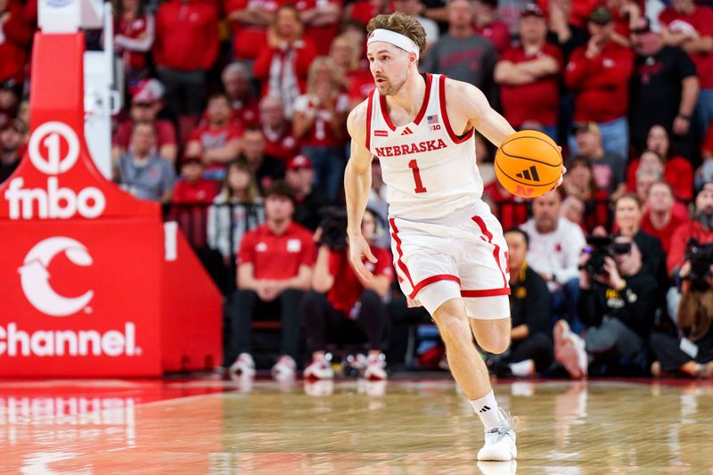 Mar 8, 2026; Lincoln, Nebraska, USA; Nebraska Cornhuskers guard Sam Hoiberg (1) drives against the Iowa Hawkeyes during the first half at Pinnacle Bank Arena. Mandatory Credit: Dylan Widger-Imagn Images Mar 8, 2026; Lincoln, Nebraska, USA; Nebraska Cornhuskers guard Sam Hoiberg (1) drives against the Iowa Hawkeyes during the first half at Pinnacle Bank Arena. Mandatory Credit: Dylan Widger-Imagn Images