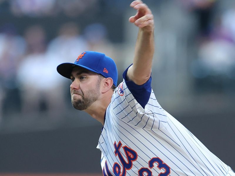 Jun 25, 2024; New York City, New York, USA; New York Mets starting pitcher David Peterson (23) pitches against the New York Yankees during the first inning at Citi Field. Mandatory Credit: Brad Penner-USA TODAY Sports