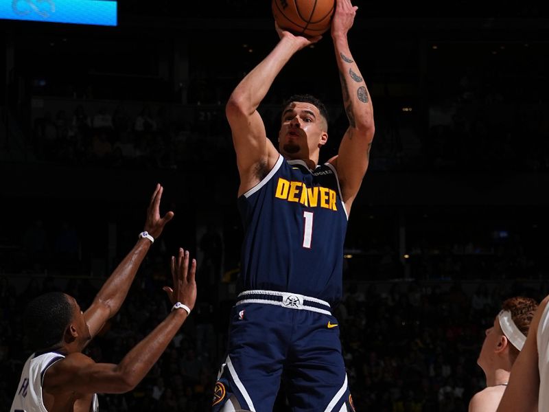 DENVER, CO - FEBRUARY 14: Michael Porter Jr. #1 of the Denver Nuggets shoots the ball during the game against the Sacramento Kings on February 14, 2024 at the Ball Arena in Denver, Colorado. NOTE TO USER: User expressly acknowledges and agrees that, by downloading and/or using this Photograph, user is consenting to the terms and conditions of the Getty Images License Agreement. Mandatory Copyright Notice: Copyright 2024 NBAE (Photo by Garrett Ellwood/NBAE via Getty Images)