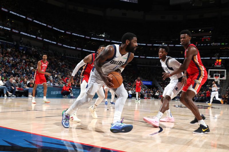 NEW ORLEANS, LA - JANUARY 29: Kyrie Irving #11 of the Dallas Mavericks handles the ball during the game against the New Orleans Pelicans on January 29, 2025 at the Smoothie King Center in New Orleans, Louisiana. NOTE TO USER: User expressly acknowledges and agrees that, by downloading and or using this Photograph, user is consenting to the terms and conditions of the Getty Images License Agreement. Mandatory Copyright Notice: Copyright 2025 NBAE (Photo by Layne Murdoch Jr./NBAE via Getty Images)