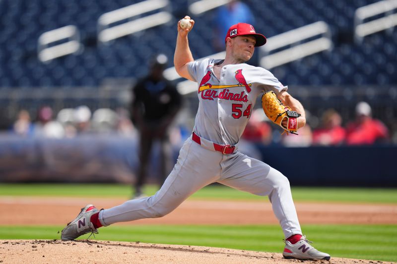 Mar 5, 2025; West Palm Beach, Florida, USA; St. Louis Cardinals pitcher Sonny Gray (54) throws a pitch against the Houston Astros during the first inning at CACTI Park of the Palm Beaches. Mandatory Credit: Rich Storry-Imagn Images