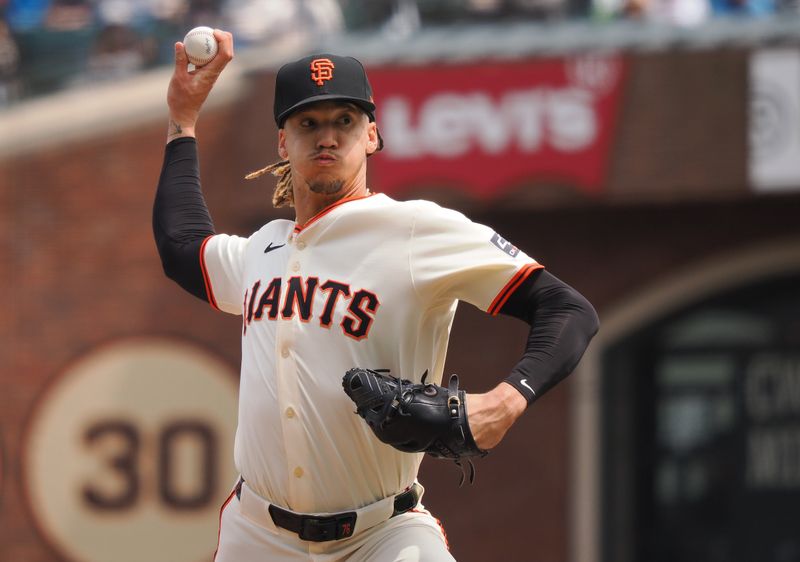 Apr 24, 2025; San Francisco, California, USA; San Francisco Giants relief pitcher Spencer Bivens (76) pitches the ball against the Milwaukee Brewers during the fifth inning at Oracle Park. Mandatory Credit: Kelley L Cox-Imagn Images