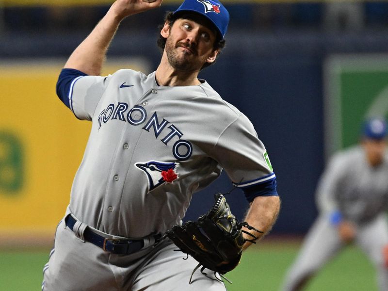 Sep 22, 2023; St. Petersburg, Florida, USA; Toronto Blue Jays  pitcher Jordan Romano (68) throws a pitch in the ninth  inning against the Tampa Bay Rays  at Tropicana Field. Mandatory Credit: Jonathan Dyer-USA TODAY Sports