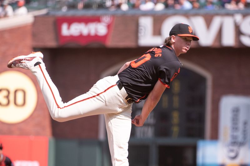 Jul 13, 2024; San Francisco, California, USA; San Francisco Giants pitcher Hayden Birdsong (60) throws a pitch against the Minnesota Twins during the first inning at Oracle Park. Mandatory Credit: Ed Szczepanski-USA TODAY Sports