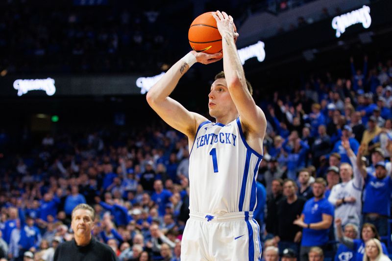 Jan 17, 2023; Lexington, Kentucky, USA; Kentucky Wildcats guard CJ Fredrick (1) shoots the ball during the second half against the Georgia Bulldogs at Rupp Arena at Central Bank Center. Mandatory Credit: Jordan Prather-USA TODAY Sports