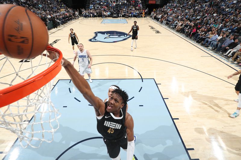 MEMPHIS, TN - JANUARY 26:  GG Jackson #45 of the Memphis Grizzlies drives to the basket during the game against the Orlando Magic on January 26, 2024 at FedExForum in Memphis, Tennessee. NOTE TO USER: User expressly acknowledges and agrees that, by downloading and or using this photograph, User is consenting to the terms and conditions of the Getty Images License Agreement. Mandatory Copyright Notice: Copyright 2024 NBAE (Photo by Joe Murphy/NBAE via Getty Images)