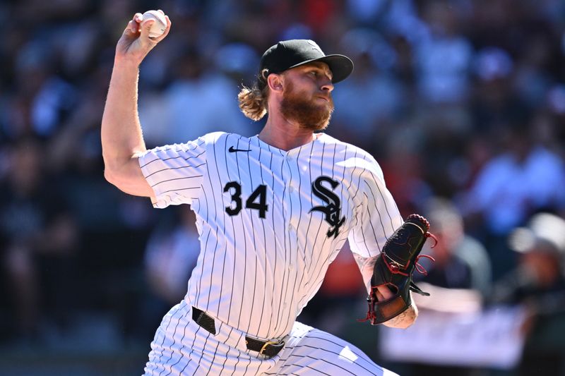 May 25, 2024; Chicago, Illinois, USA;  Chicago White Sox pitcher Michael Kopech (34) pitches in the eighth inning against the Baltimore Orioles at Guaranteed Rate Field. Mandatory Credit: Jamie Sabau-USA TODAY Sports