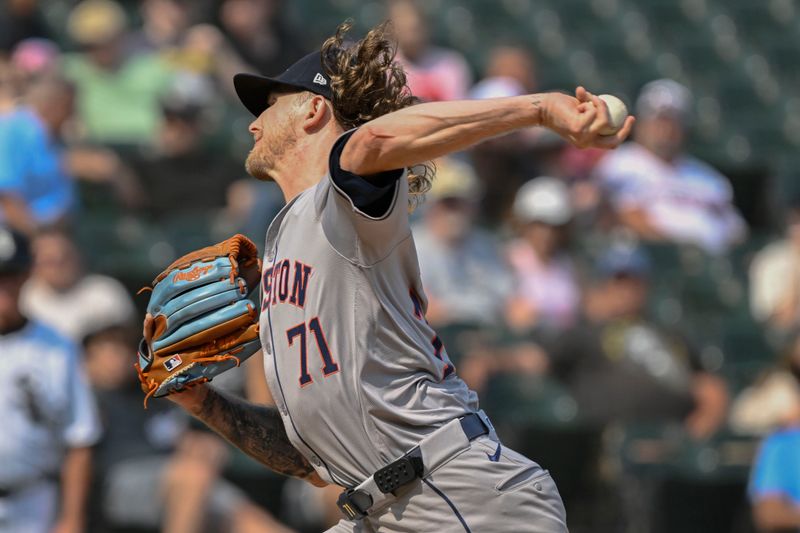 Jun 20, 2024; Chicago, Illinois, USA;  Houston Astros pitcher Josh Hader (71) throws against the Chicago White Sox during the ninth inning at Guaranteed Rate Field. Mandatory Credit: Matt Marton-USA TODAY Sports