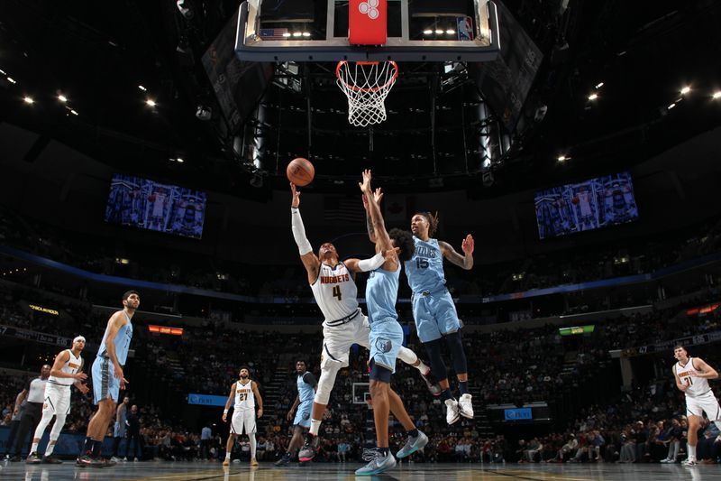 MEMPHIS, TN - NOVEMBER 19: Russell Westbrook #4 of the Denver Nuggets drives to the basket during the game against the Memphis Grizzlies during the Emirates NBA Cup game on November 19, 2024 at FedExForum in Memphis, Tennessee. NOTE TO USER: User expressly acknowledges and agrees that, by downloading and or using this photograph, User is consenting to the terms and conditions of the Getty Images License Agreement. Mandatory Copyright Notice: Copyright 2024 NBAE (Photo by Joe Murphy/NBAE via Getty Images)