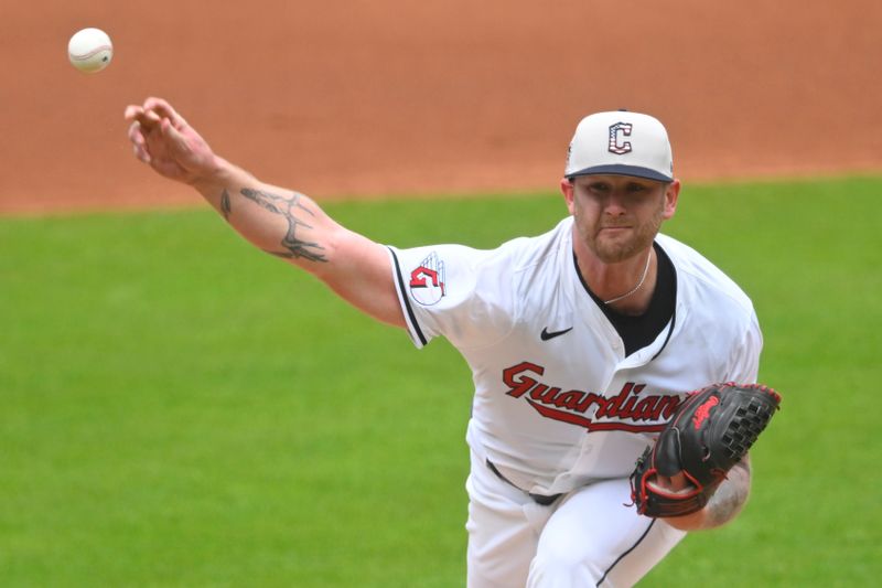 Jul 4, 2024; Cleveland, Ohio, USA; Cleveland Guardians starting pitcher Ben Lively (39) delivers a pitch in the first inning against the Chicago White Sox at Progressive Field. Mandatory Credit: David Richard-USA TODAY Sports