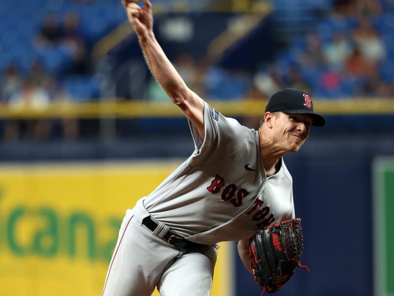 Sep 6, 2023; St. Petersburg, Florida, USA; Boston Red Sox relief pitcher Nick Pivetta (37) throws a pitch against the Tampa Bay Rays during the third inning at Tropicana Field. Mandatory Credit: Kim Klement Neitzel-USA TODAY Sports