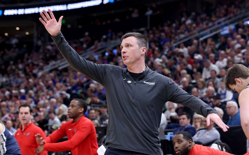 Mar 21, 2024; Salt Lake City, UT, USA; Samford Bulldogs head coach Bucky McMillan during the first half in the first round of the 2024 NCAA Tournament against the Samford Bulldogs at Vivint Smart Home Arena-Delta Center. Mandatory Credit: Rob Gray-USA TODAY Sports