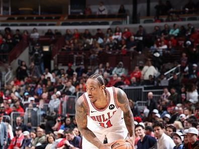 CHICAGO, IL - DECEMBER 28: DeMar DeRozan #11 of the Chicago Bulls handles the ball during the game against the Indiana Pacers on December 28, 2023 at United Center in Chicago, Illinois. NOTE TO USER: User expressly acknowledges and agrees that, by downloading and or using this photograph, User is consenting to the terms and conditions of the Getty Images License Agreement. Mandatory Copyright Notice: Copyright 2023 NBAE (Photo by Jeff Haynes/NBAE via Getty Images)