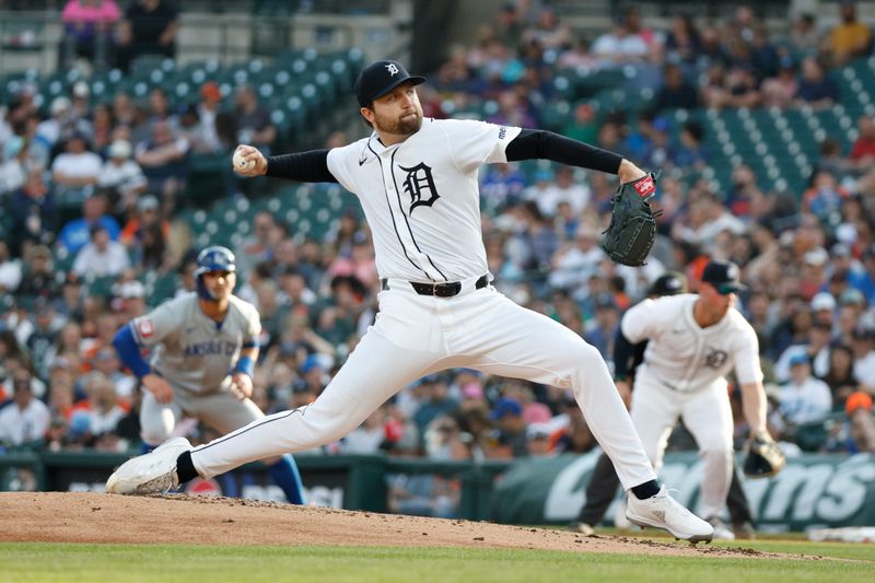 Apr 27, 2024; Detroit, Michigan, USA; Detroit Tigers pitcher Casey Mize (12) throws during the second inning against the Kansas City Royals at Comerica Park. Mandatory Credit: Brian Bradshaw Sevald-USA TODAY Sports