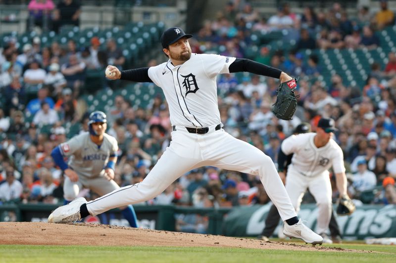 Apr 27, 2024; Detroit, Michigan, USA; Detroit Tigers pitcher Casey Mize (12) throws during the second inning against the Kansas City Royals at Comerica Park. Mandatory Credit: Brian Bradshaw Sevald-USA TODAY Sports