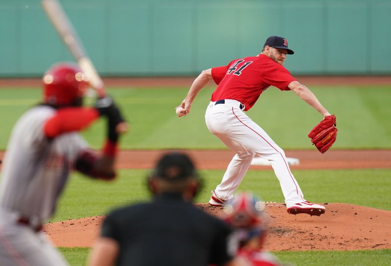 Jun 1, 2023; Boston, Massachusetts, USA; Boston Red Sox starting pitcher Chris Sale (41) throws a pitch against the Cincinnati Reds in the first inning at Fenway Park. Mandatory Credit: David Butler II-USA TODAY Sports