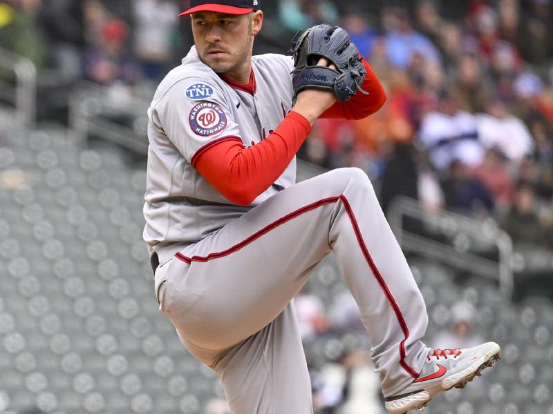 Apr 23, 2023; Minneapolis, Minnesota, USA;  Washington Nationals pitcher Patrick Corbin (46) delivers against the Minnesota Twins at Target Field. Mandatory Credit: Nick Wosika-USA TODAY Sports