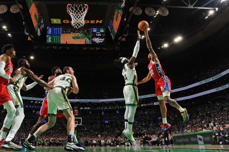 BOSTON, MA - FEBRUARY 27: Cameron Payne #22 of the Philadelphia 76ers drives to the basket during the game against the Boston Celtics on February 27, 2024 at the TD Garden in Boston, Massachusetts. NOTE TO USER: User expressly acknowledges and agrees that, by downloading and or using this photograph, User is consenting to the terms and conditions of the Getty Images License Agreement. Mandatory Copyright Notice: Copyright 2024 NBAE  (Photo by Brian Babineau/NBAE via Getty Images)