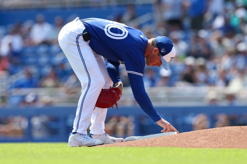 Mar 8, 2024; Dunedin, Florida, USA;  Toronto Blue Jays starting pitcher Chris Bassitt (40) gets ready to pitch a game against the Toronto Blue Jays at TD Ballpark. Mandatory Credit: Nathan Ray Seebeck-USA TODAY Sports