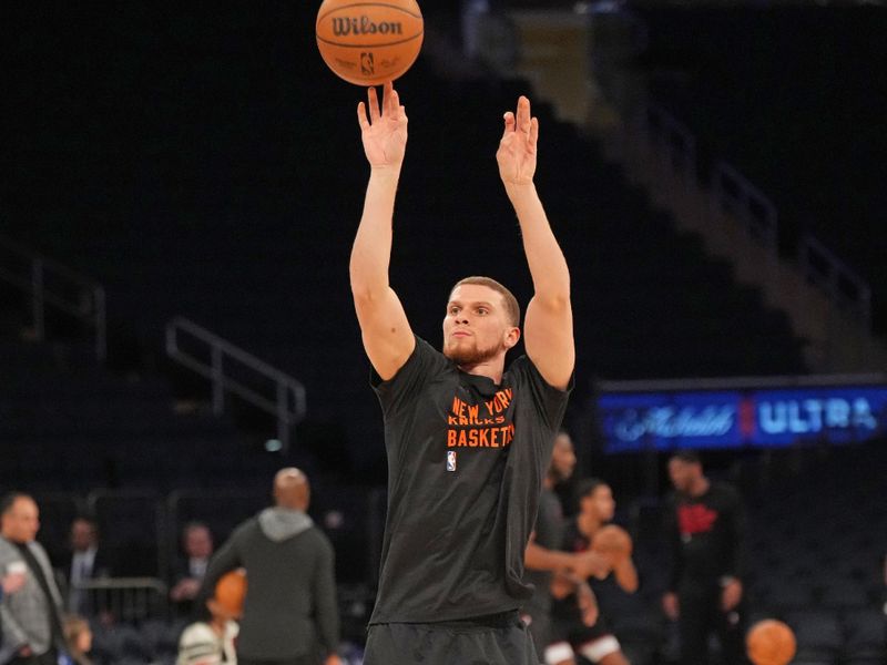 NEW YORK, NY - JANUARY 9: Malachi Flynn #4 of the New York Knicks warms up before the game against the Portland Trail Blazers on January 9, 2024 at Madison Square Garden in New York City, New York.  NOTE TO USER: User expressly acknowledges and agrees that, by downloading and or using this photograph, User is consenting to the terms and conditions of the Getty Images License Agreement. Mandatory Copyright Notice: Copyright 2024 NBAE  (Photo by Jesse D. Garrabrant/NBAE via Getty Images)