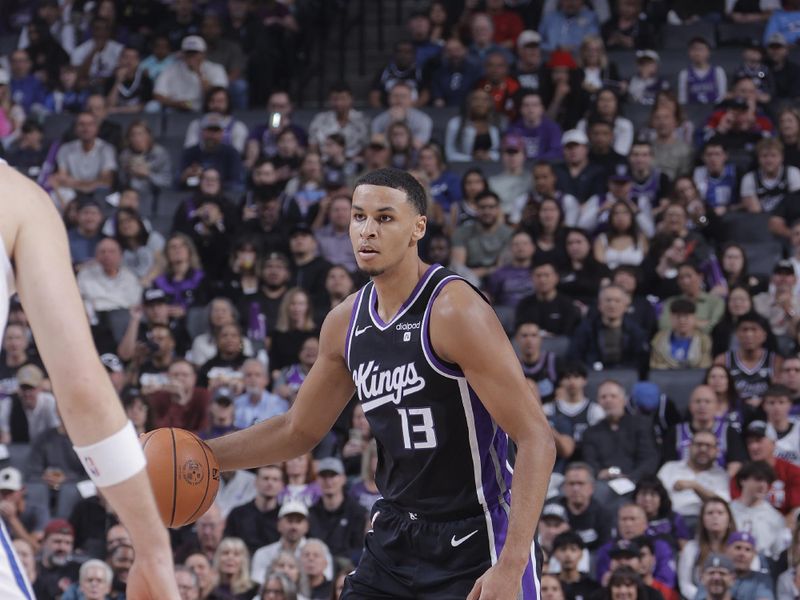 SACRAMENTO, CA - APRIL 2: Keegan Murray #13 of the Sacramento Kings handles the ball during the game   on April 2, 2024 at Golden 1 Center in Sacramento, California. NOTE TO USER: User expressly acknowledges and agrees that, by downloading and or using this Photograph, user is consenting to the terms and conditions of the Getty Images License Agreement. Mandatory Copyright Notice: Copyright 2024 NBAE (Photo by Rocky Widner/NBAE via Getty Images)