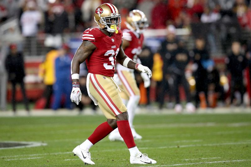 San Francisco 49ers safety Tashaun Gipson Sr. (31) defends during an NFL divisional round playoff football game against the Green Bay Packers Saturday, Jan. 20, 2024, in Santa Clara. (AP Photo/Scot Tucker)