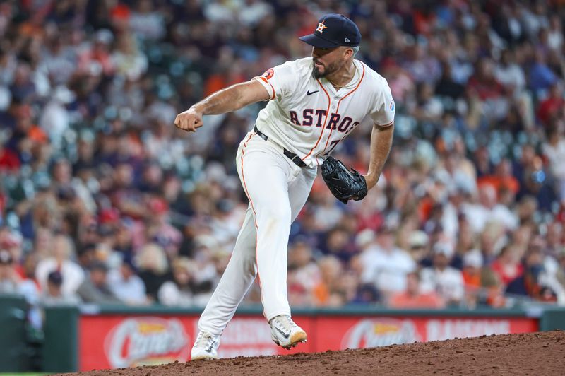 Jun 5, 2024; Houston, Texas, USA; Houston Astros relief pitcher Nick Hernandez (72) delivers a pitch during the ninth inning against the St. Louis Cardinals at Minute Maid Park. Mandatory Credit: Troy Taormina-USA TODAY Sports