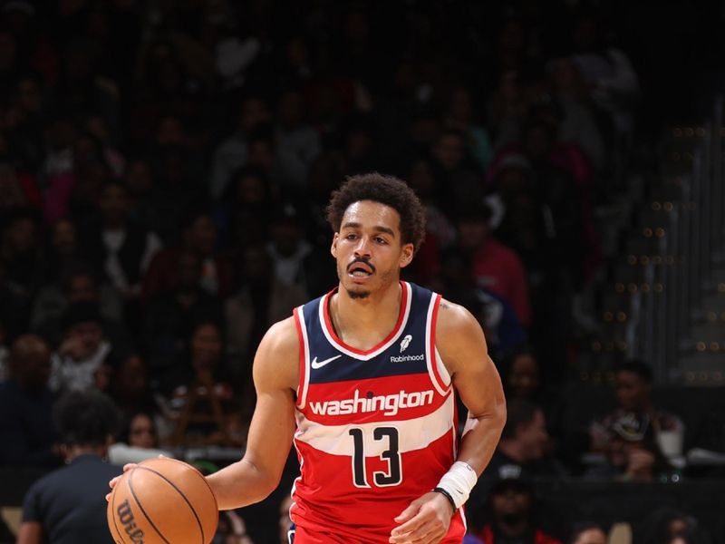 WASHINGTON, DC -? MARCH 8:  Jordan Poole #13 of the Washington Wizards handles the ball during the game  on March 8, 2024 at Capital One Arena in Washington, DC. NOTE TO USER: User expressly acknowledges and agrees that, by downloading and or using this Photograph, user is consenting to the terms and conditions of the Getty Images License Agreement. Mandatory Copyright Notice: Copyright 2024 NBAE (Photo by Stephen Gosling/NBAE via Getty Images)