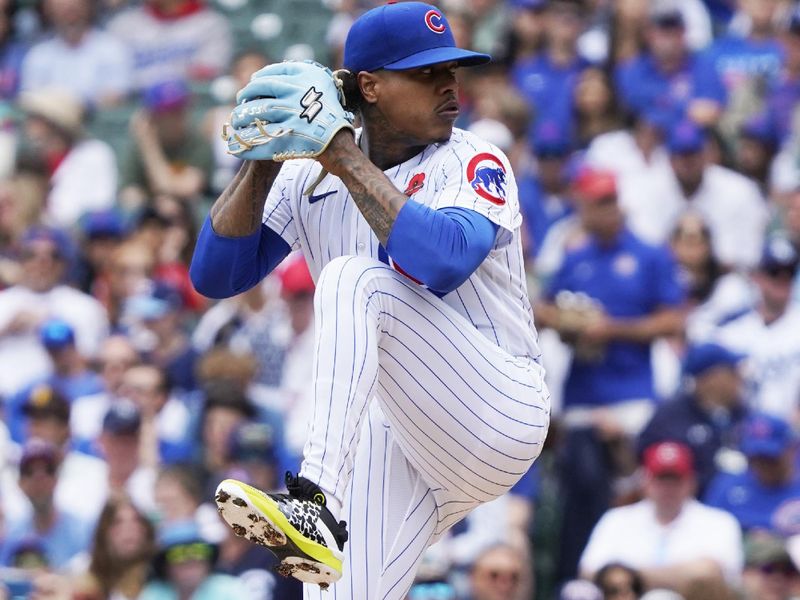 May 29, 2023; Chicago, Illinois, USA; Chicago Cubs starting pitcher Marcus Stroman (0) throws the ball against the Tampa Bay Rays during the first inning at Wrigley Field. Mandatory Credit: David Banks-USA TODAY Sports