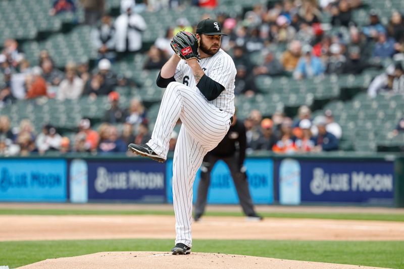 May 4, 2025; Chicago, Illinois, USA; Chicago White Sox starting pitcher Bryse Wilson (46) delivers a pitch against the Houston Astros during the first inning at Rate Field. Mandatory Credit: Kamil Krzaczynski-Imagn Images