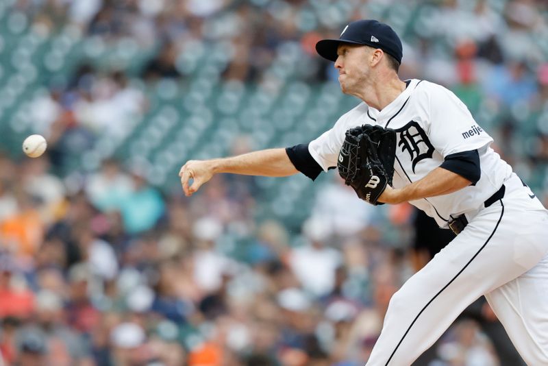 Jul 9, 2025; Detroit, Michigan, USA;  Detroit Tigers pitcher Chase Lee (53) pitches in the sixth inning against the Tampa Bay Rays at Comerica Park. Mandatory Credit: Rick Osentoski-Imagn Images